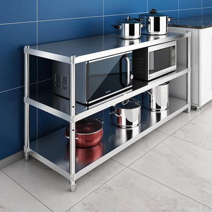 三层家不锈钢厨房置302物架落地层用货多架微波炉储物物架子杂收