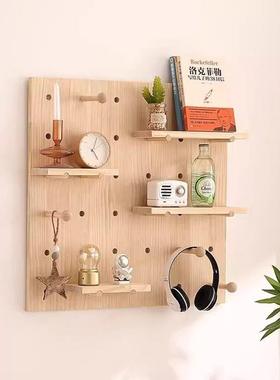 实木洞板玄关墙面物架置墙上挂板入CVK户隔板架儿童房收纳隔洞板