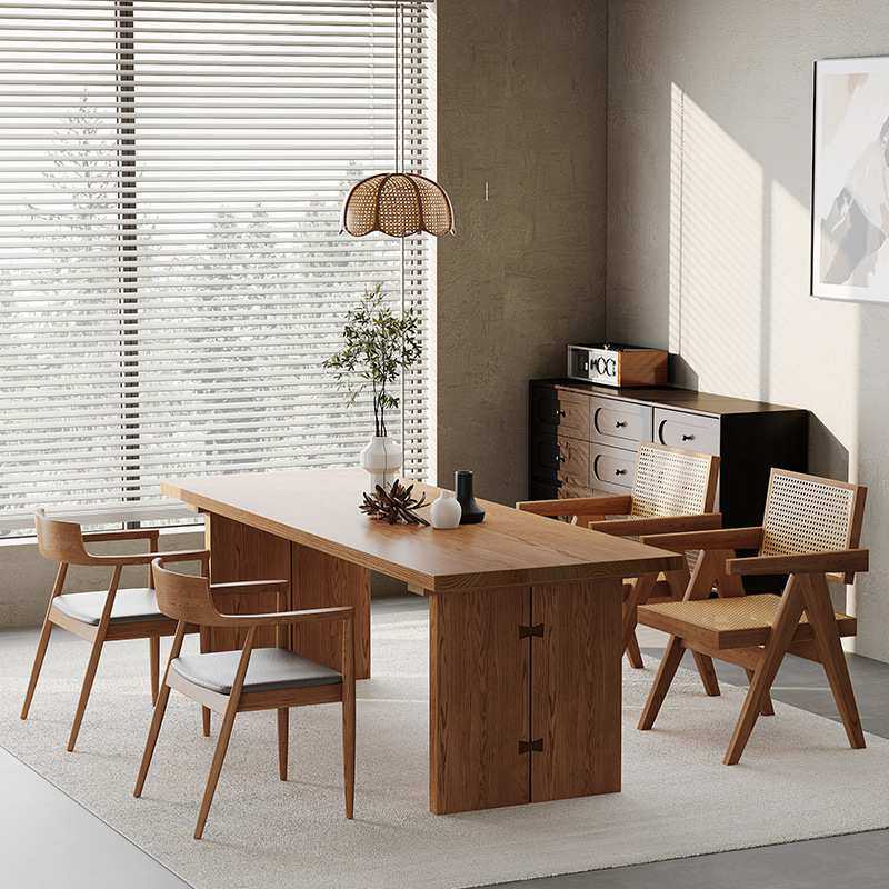 白蜡木餐桌椅组合餐厅大板桌工作台家用原木书桌简约洽谈桌子