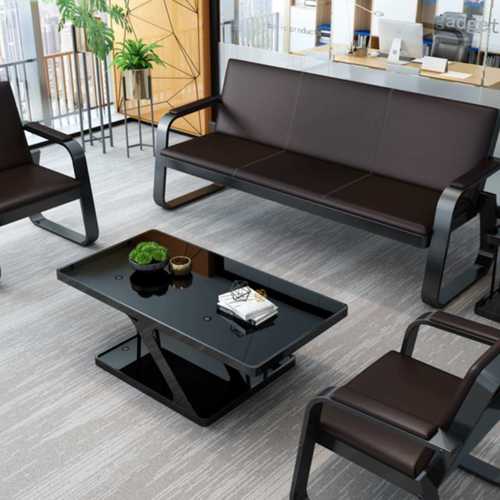 会客铁艺现代简约办公沙发简约现代黑色接待办公室沙发茶几桌组合