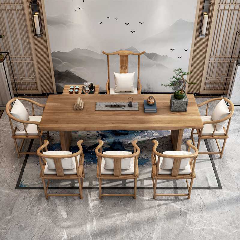 家用泡茶桌新中式实木茶桌椅组合简约客厅茶几办公室功夫大板茶桌