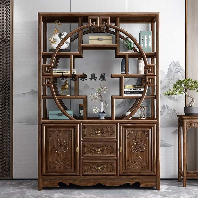 新中式博古架实木中式花梨木茶柜置物架多宝阁现代简约展示架花架