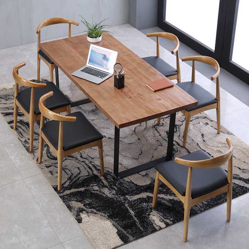 美式乡村民宿餐桌实木铁艺简约原木餐桌工业风小吃店烧烤店饭桌