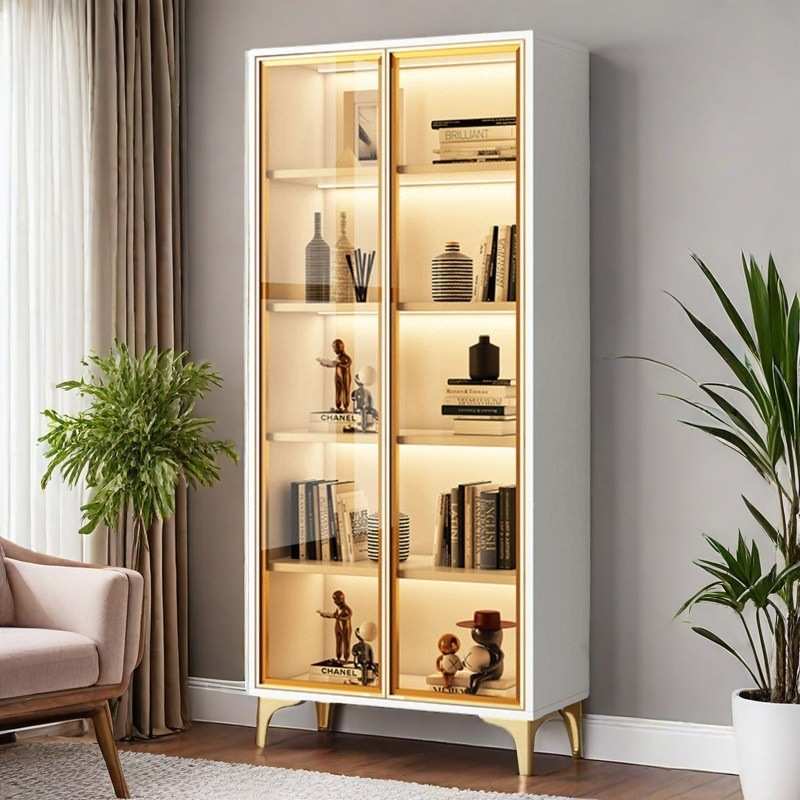 JGP1轻奢玻璃门书柜客落地防尘书架简约现代组合储物柜子展示柜款