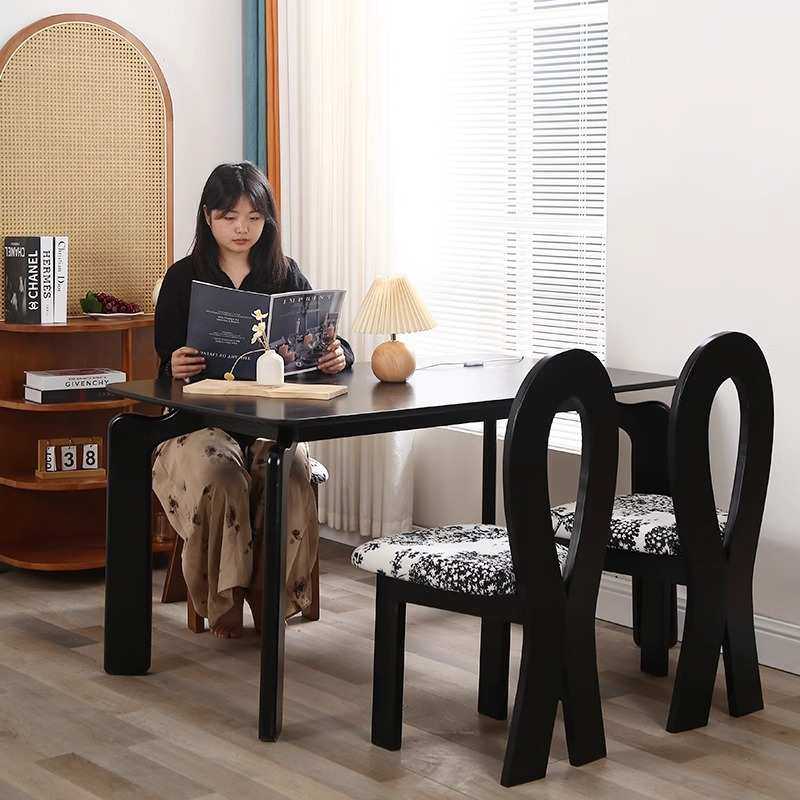 法式复古餐桌椅子实木餐椅家用中古北欧设计师钥匙人鱼化妆靠背椅