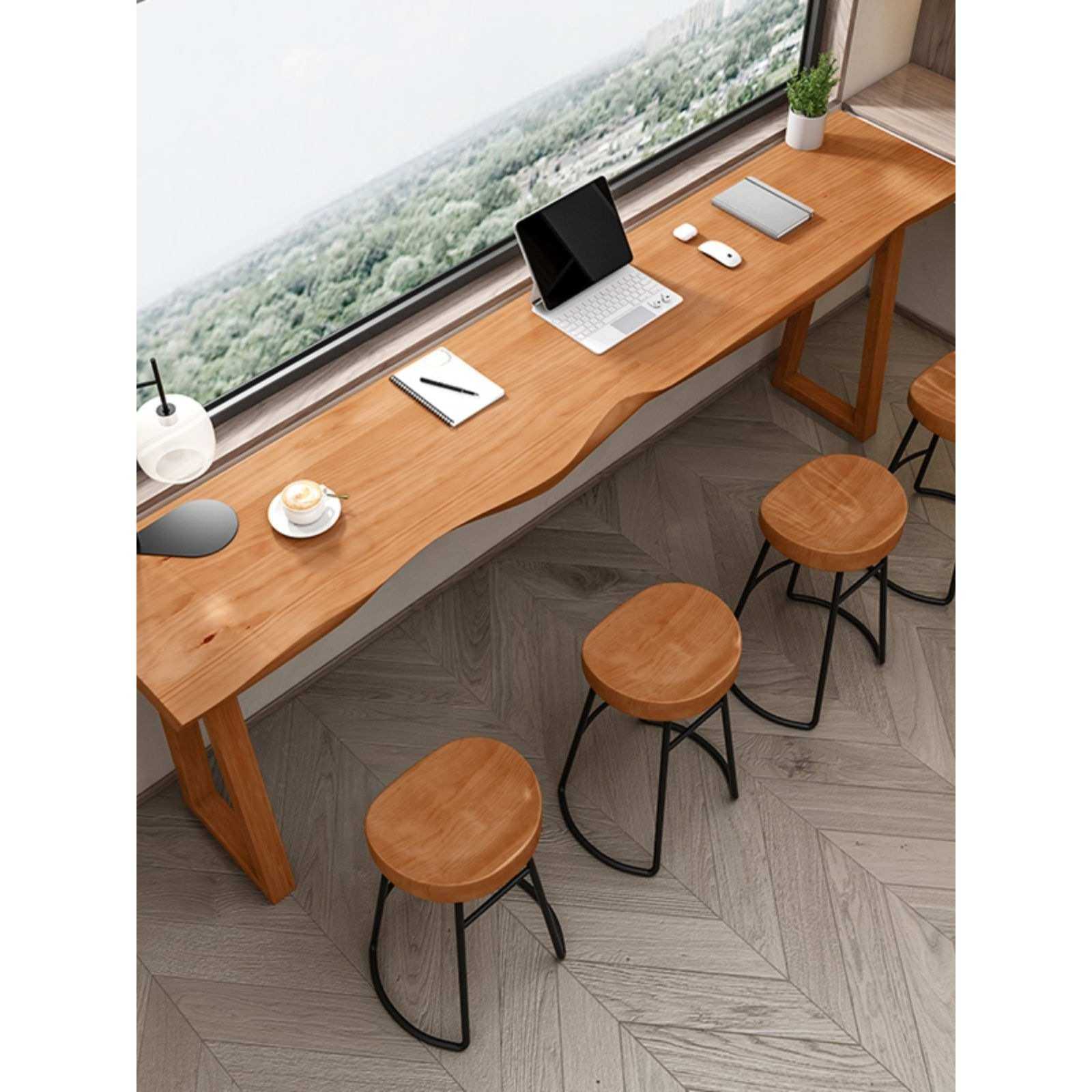 实木吧台桌椅组合阳台靠窗靠墙高脚窄桌家用奶茶店酒吧咖啡长条桌