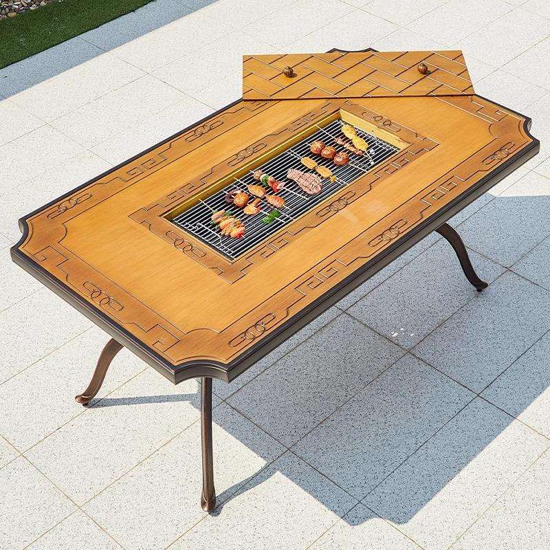 户外烧烤铸铝桌椅庭院室外花园休闲家具餐桌露天阳台电烤火锅组合