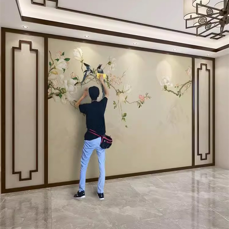 8d花鸟图d新中式电视背景墙纸客厅影视墙壁纸家用床头立体定制壁
