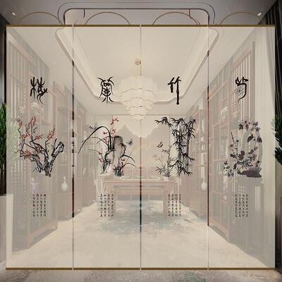 半透梅兰竹菊双面透景屏风纱中式卷E帘隔断帘挂帘水墨窗帘透光纱