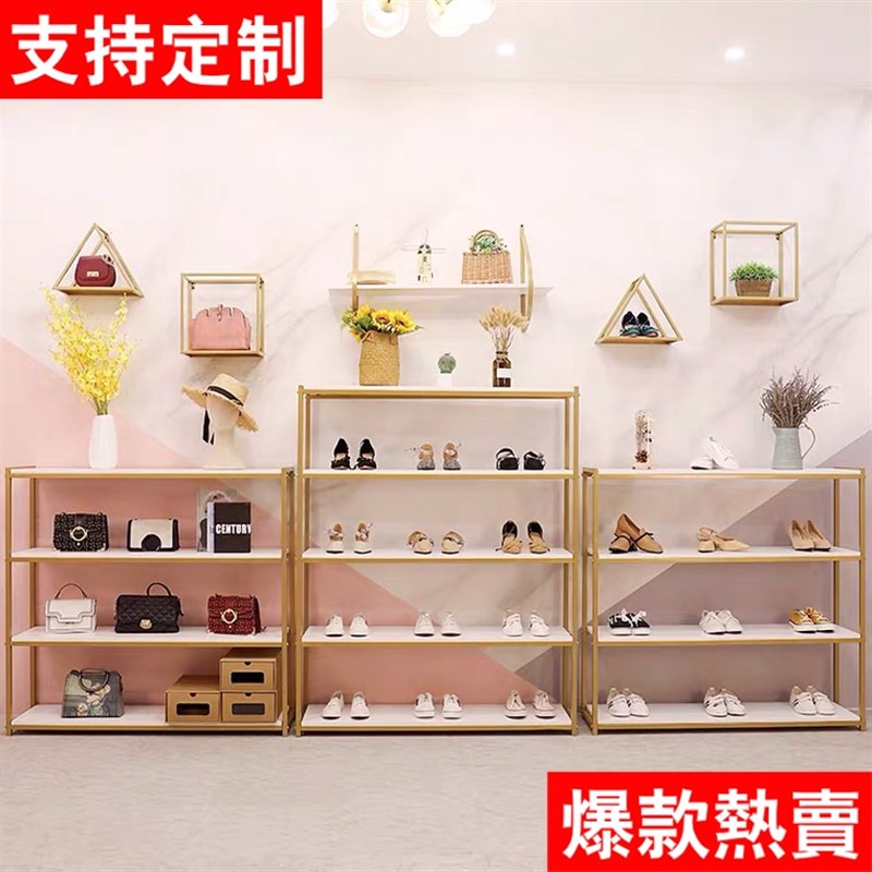 鞋店新款人造板店铺用服装店金色包包展示架落地式多层货架置物架