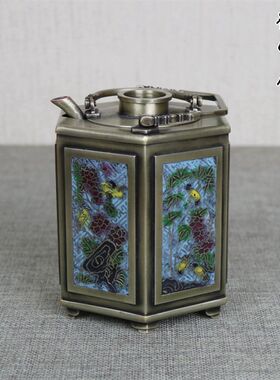 白铜景泰蓝六角铜温酒壶烫酒壶y加厚热酒暧酒器中式礼盒家用黄白