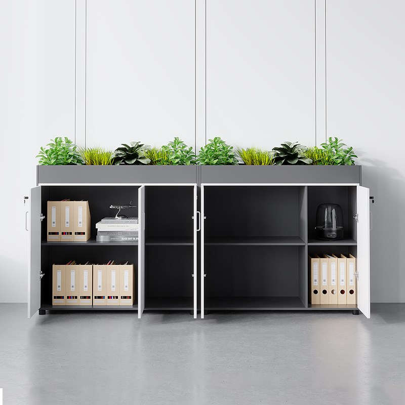 办公室收纳柜文件柜档案资料柜隔断花槽柜木质柜子带锁矮柜储物柜