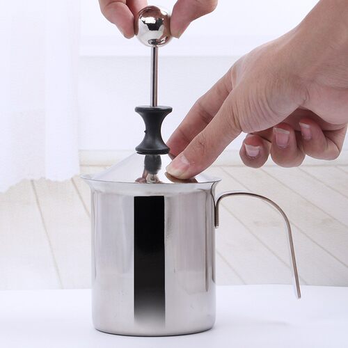 手动双层打奶泡器打奶泡机奶沫器家C用不锈钢花式咖啡奶泡壶打奶