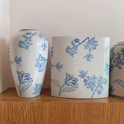 新中式青花瓷花瓶釉下彩1300高温摆件客厅玄关柜家居插花高级感