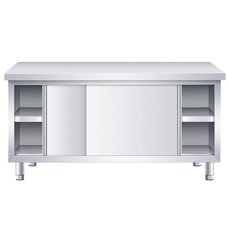 304不锈钢工作台厨房操作带拉门切菜桌子打荷烘焙案板桌商用