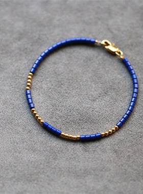 粹丨对称设计青石筒珠9k金定制极细手链