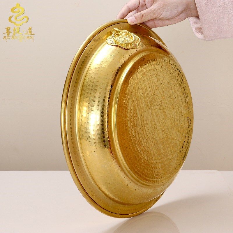 藏式果盘红铜盆洗脸盆洗漱婚庆盆加厚大口径铜盘家用供果盘多用盘