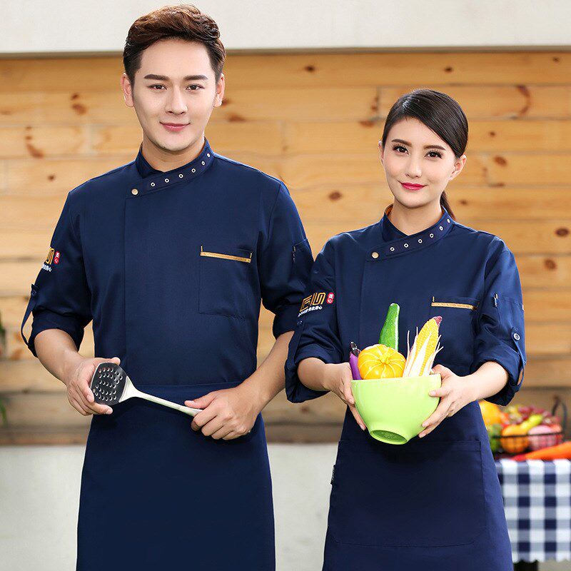 厨师工作服男女长袖秋冬个性酒店餐饮西餐行政总厨烘焙厨师服长袖