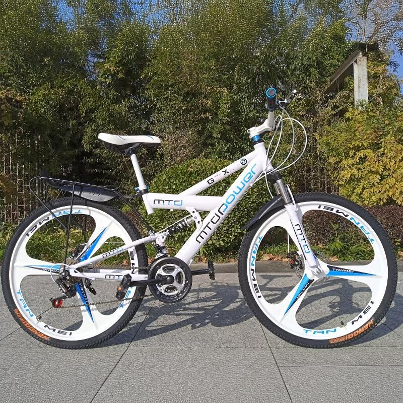 双减震山地自行车双碟刹带后座轻山地车变速男女单车学生越野赛车