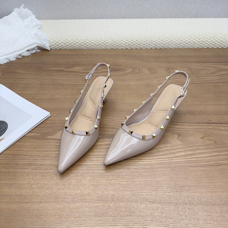 法式铆钉包头凉鞋女2025新款夏季漆皮细跟后空高跟鞋单凉鞋单鞋子,女鞋,时装凉鞋,淘宝优惠券,粉丝福利购,淘宝优惠卷