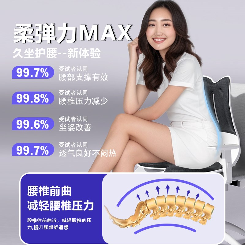 人体工学护腰坐垫办公室久坐神器腰部支撑靠背一体座椅靠垫靠腰托
