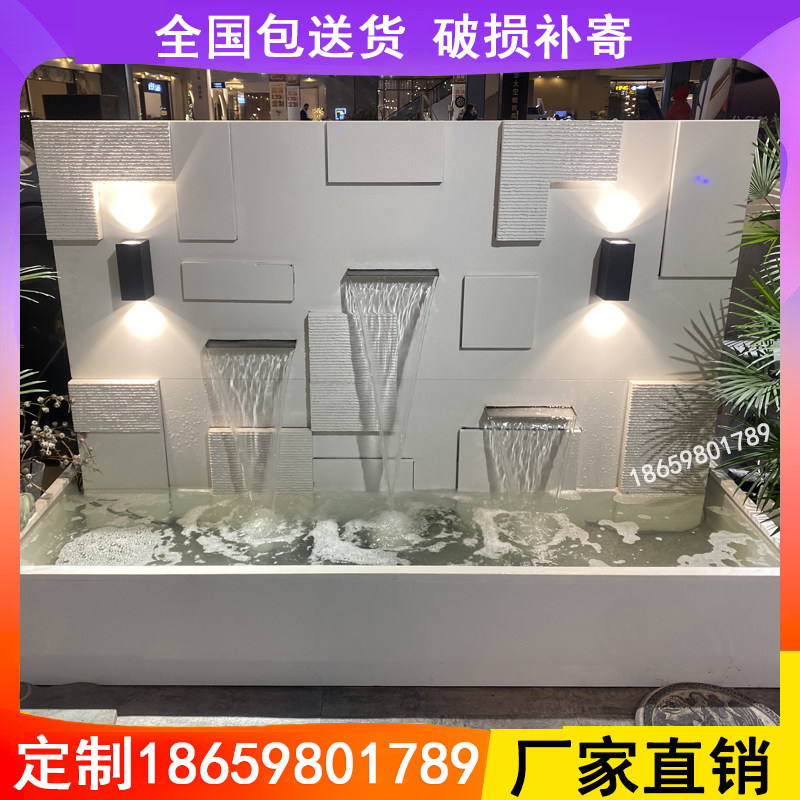 现代水幕墙影壁庭院水系循环景观墙石H材小院屏风别墅流水背景墙