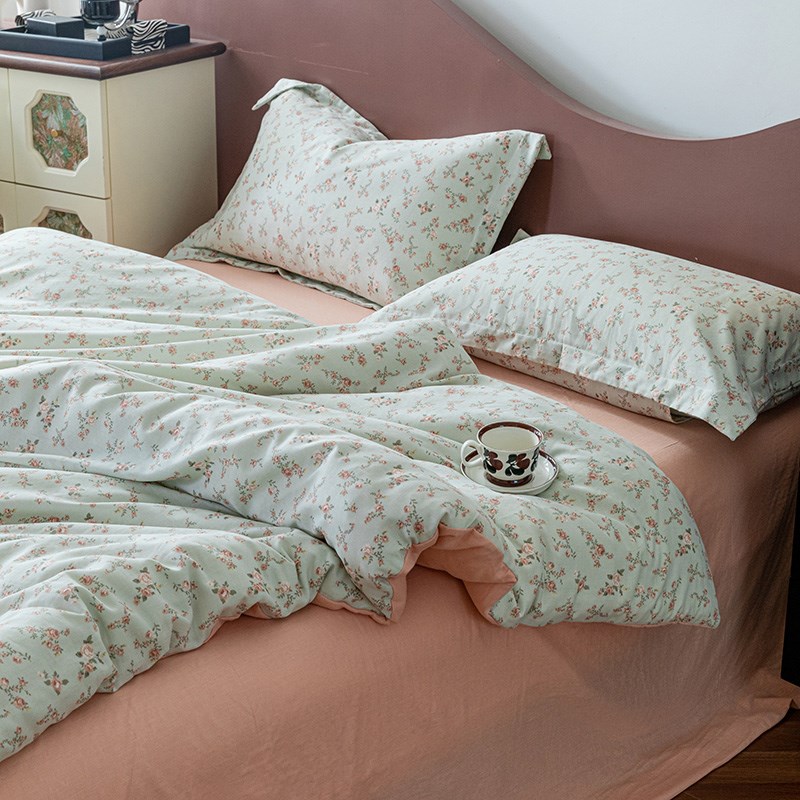 印花双层棉纱四件套床单款小清新可爱风1.8米床上用品A类全棉