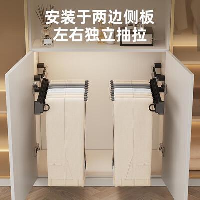 侧装裤架伸d缩滑轨 加高避开门板顶装式阻尼裤架 家用多功能