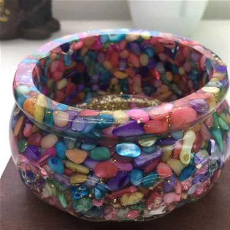好记水晶滴胶碎石聚宝盆摆件粉水晶金曜石紫锂辉长10.1cm高5.3cm