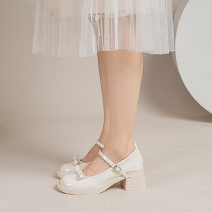 粗跟高跟鞋法式玛丽珍鞋春秋u单鞋女2024年新款气质百搭大码女鞋4