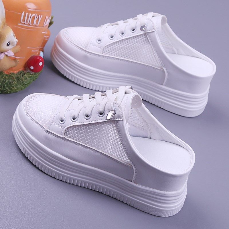 松糕厚底女鞋2024春夏款镂空透气女网鞋一脚蹬半拖内增高小白鞋女,女鞋,帆布鞋,淘宝优惠券,粉丝福利购,淘宝优惠卷