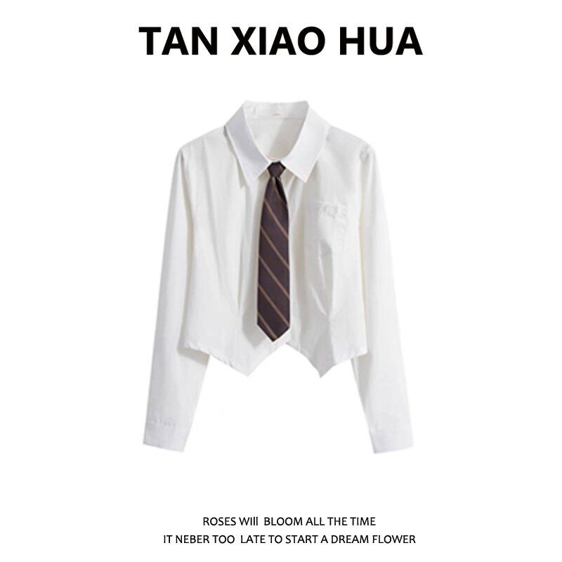 小个子短款白色jk衬衫女20w25春季小众设计感收腰显瘦薄款长袖衬