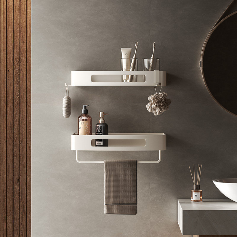 奶油白304不锈钢浴室置物架卫生间淋浴房收纳架子免打孔毛巾挂杆,家装主材,卫浴置物架,淘宝优惠券,粉丝福利购,淘宝优惠卷