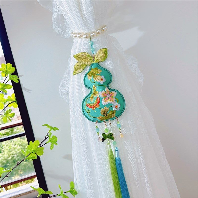 福禄刺绣大葫芦纱帘绑带现代法式窗帘绑绳流苏珍珠磁铁吸扣收拢带,居家布艺,窗帘绑带,淘宝优惠券,粉丝福利购,淘宝优惠卷