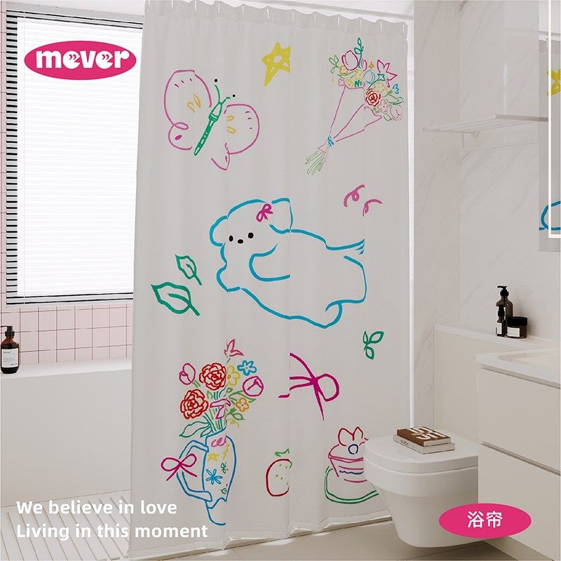 法式插画浴帘防水防霉套装免打孔洗澡浴室卫生间隔断门帘布淋浴间,家庭/个人清洁工具,浴帘,淘宝优惠券,粉丝福利购,淘宝优惠卷