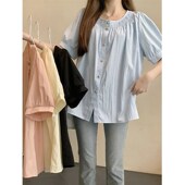 2024新款 韩版 时尚 孕妇装 衬衣潮妈宽松大码 夏装 娃娃衫 时髦上衣 衬衫