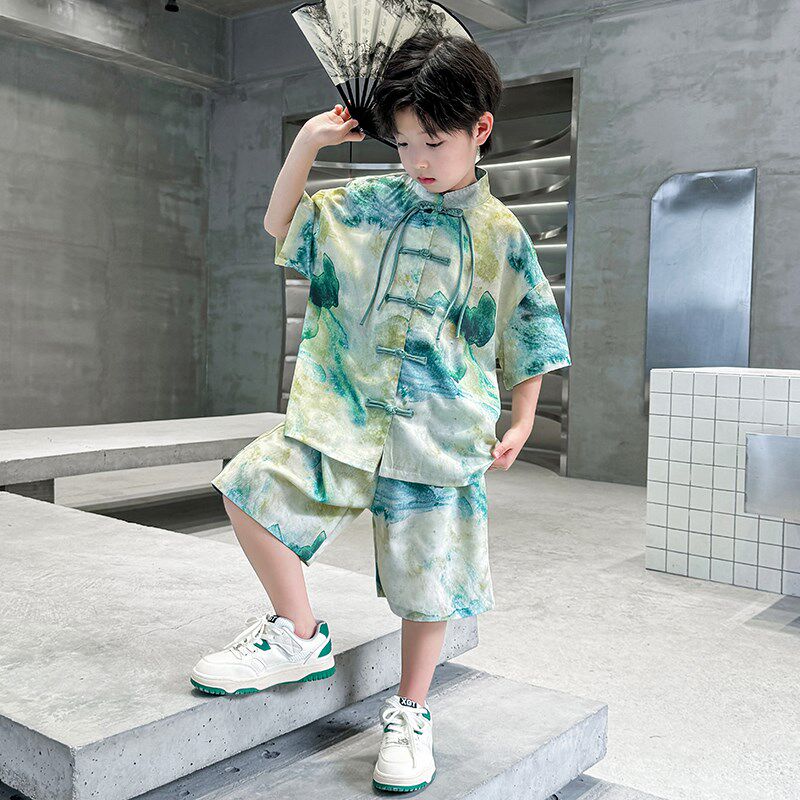 儿童装男童汉服夏装套装盘扣古风夏季唐装男孩夏款薄款中式表演服