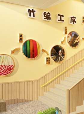 幼儿园环创主题墙面装饰成品传统非遗文化竹编织发展史教室布置纸