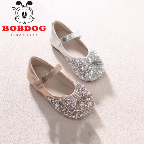 真皮女童鞋水晶公主鞋2023秋季新款小女孩软底小皮鞋儿童宝宝单鞋