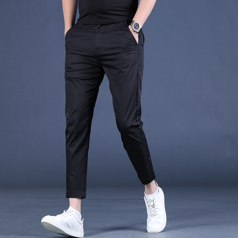 九分裤男韩版潮流修身小脚裤黑色上班百搭夏天薄款休闲9分西裤子