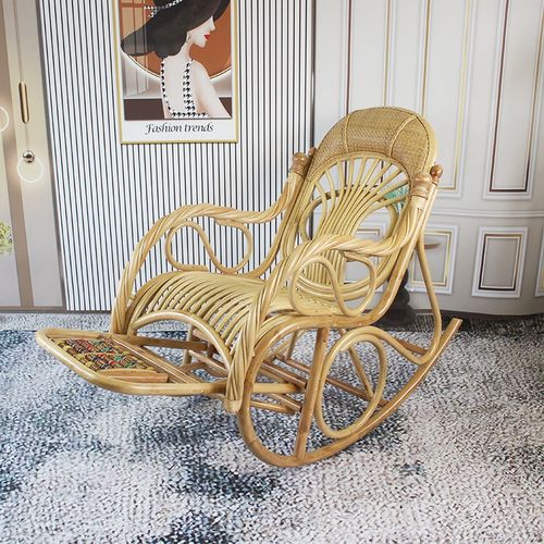 印尼真藤编阳台休闲摇摇椅家用老人躺椅大人藤椅懒人逍遥椅太师椅