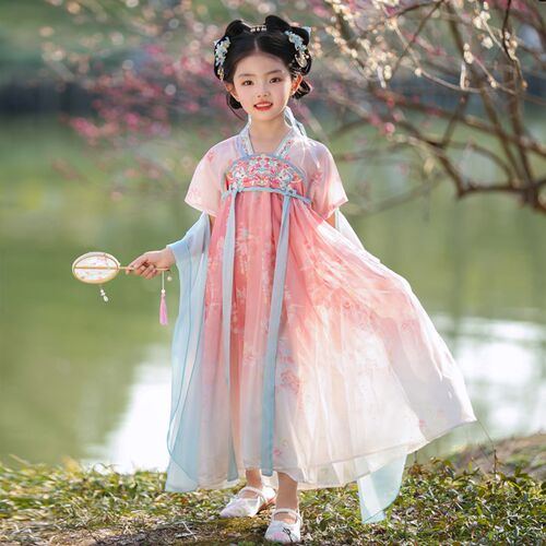 汉服女童2025新款夏季儿童古风超仙公主裙女孩国风唐装连衣裙夏款