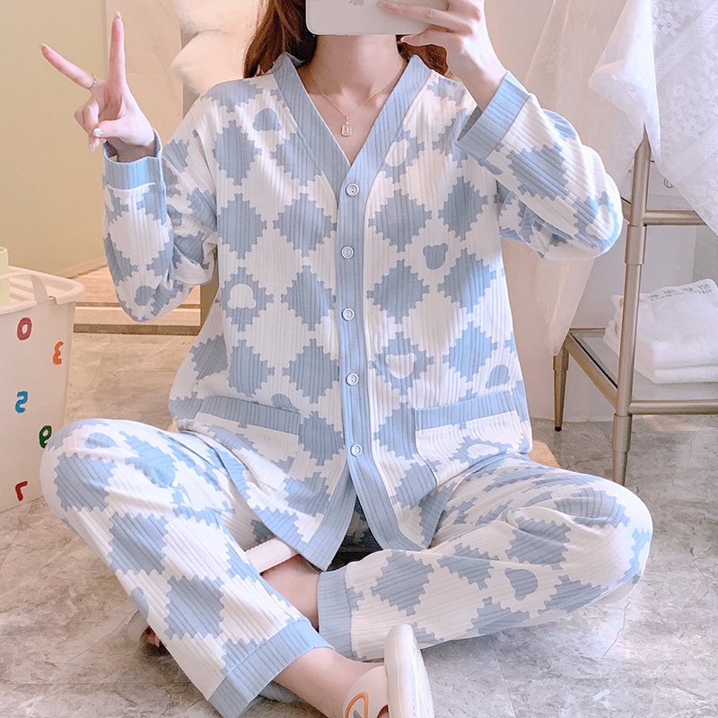 月子服春秋产后孕妇哺乳纯棉吸汗睡衣女喂奶K5夏季薄款4月份家居