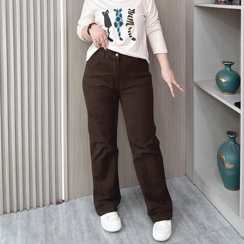 大码高腰牛仔裤女春秋新款胖mm宽松显瘦弹力休闲直筒裤拖地长裤子