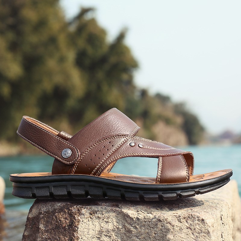 2025夏季新款真皮软底男士户外沙滩鞋凉鞋两穿休闲 凉拖鞋大