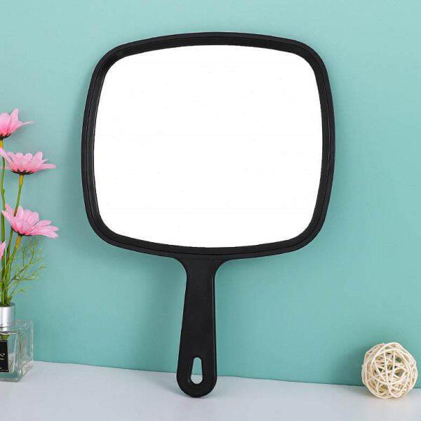 特大号高清化妆镜方形手柄镜圆形可携式手持镜美容院发廊镜子化妆