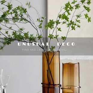 轻奢琥珀色家居客厅花器吊钟大厅装饰摆件植物售楼处花瓶玻璃饰品