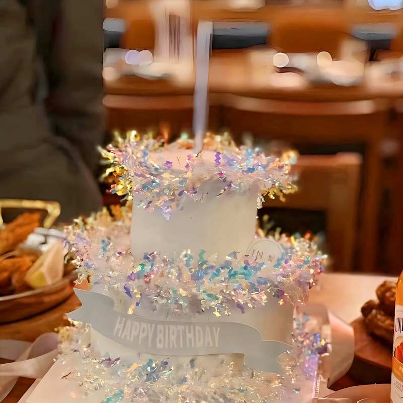 生日布置装饰幻j彩镭射毛条彩带扶梯拉花吊顶布置彩带亮丝加密彩