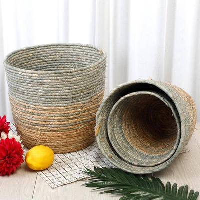 变渐编色草编收纳筐套装创意草柳织收物纳0654置筐脏衣篓玩具收纳