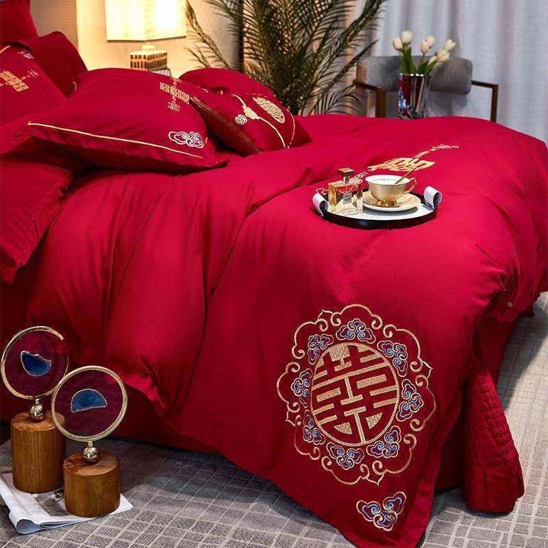 房式65642904纯棉龙凤刺绣大红色庆婚纯棉中婚四件套婚床婚新婚床,床上用品,婚庆床品套件,淘宝优惠券,粉丝福利购,淘宝优惠卷